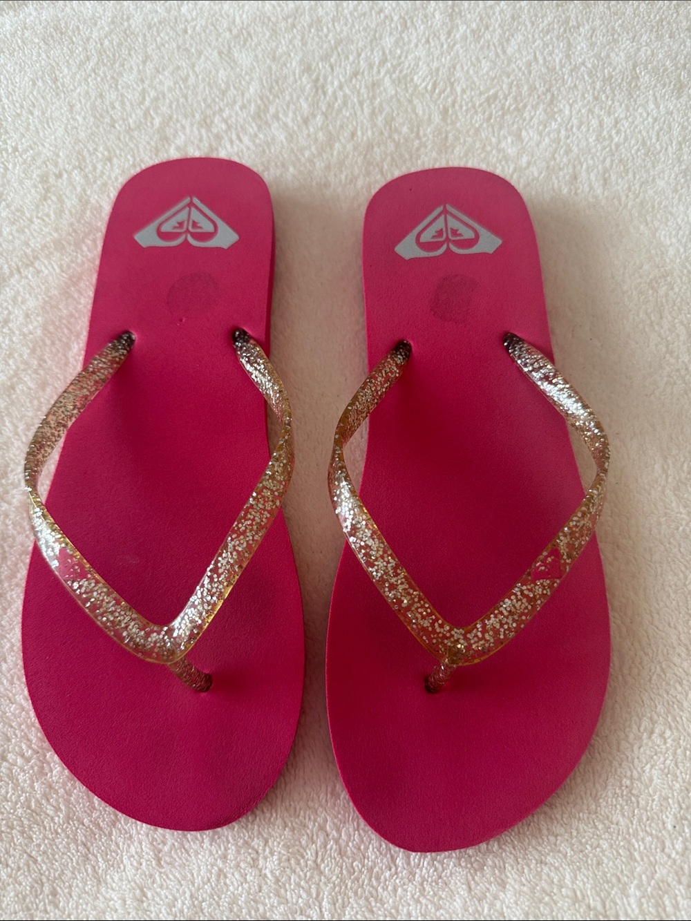 Roxy Women’s Hot Pink Sandals with Gold Glitter Straps
